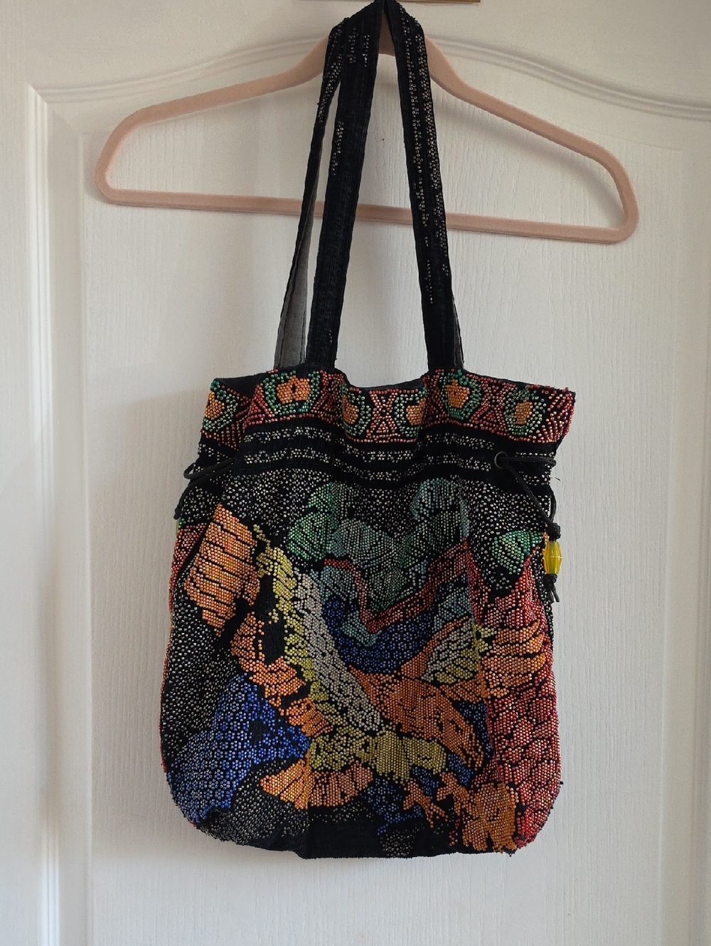 Vtg 1970 Embellished Multicolor Beaded Tote Bag,velvet .